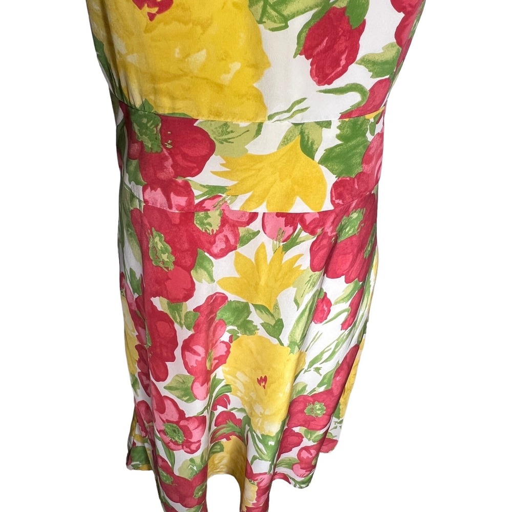 Ann Taylor Loft Silk Halter Dress Size 12‎ Tropical Floral Open Back Pink Yellow - Picture 4 of 10